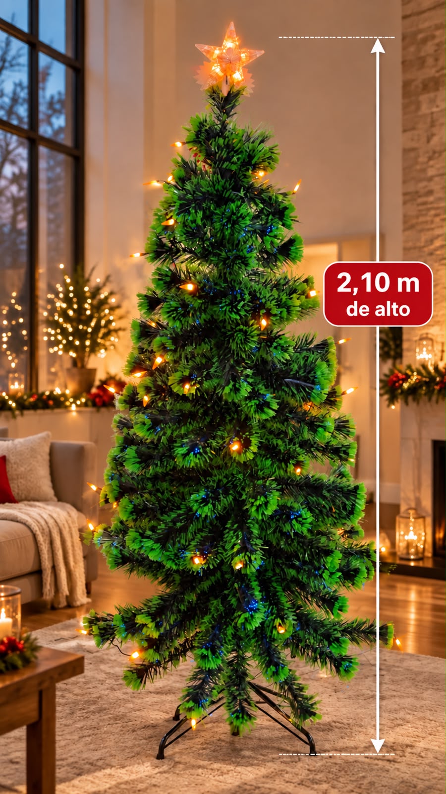 Árbol Navideño de Fibra Óptica Luz Vela LED de 2,10 m