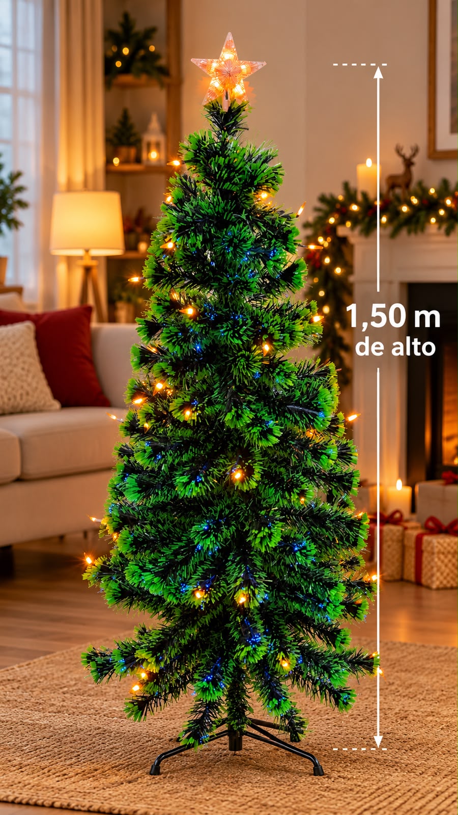 Árbol Navideño de Fibra Óptica Luz Vela de 1,50 m