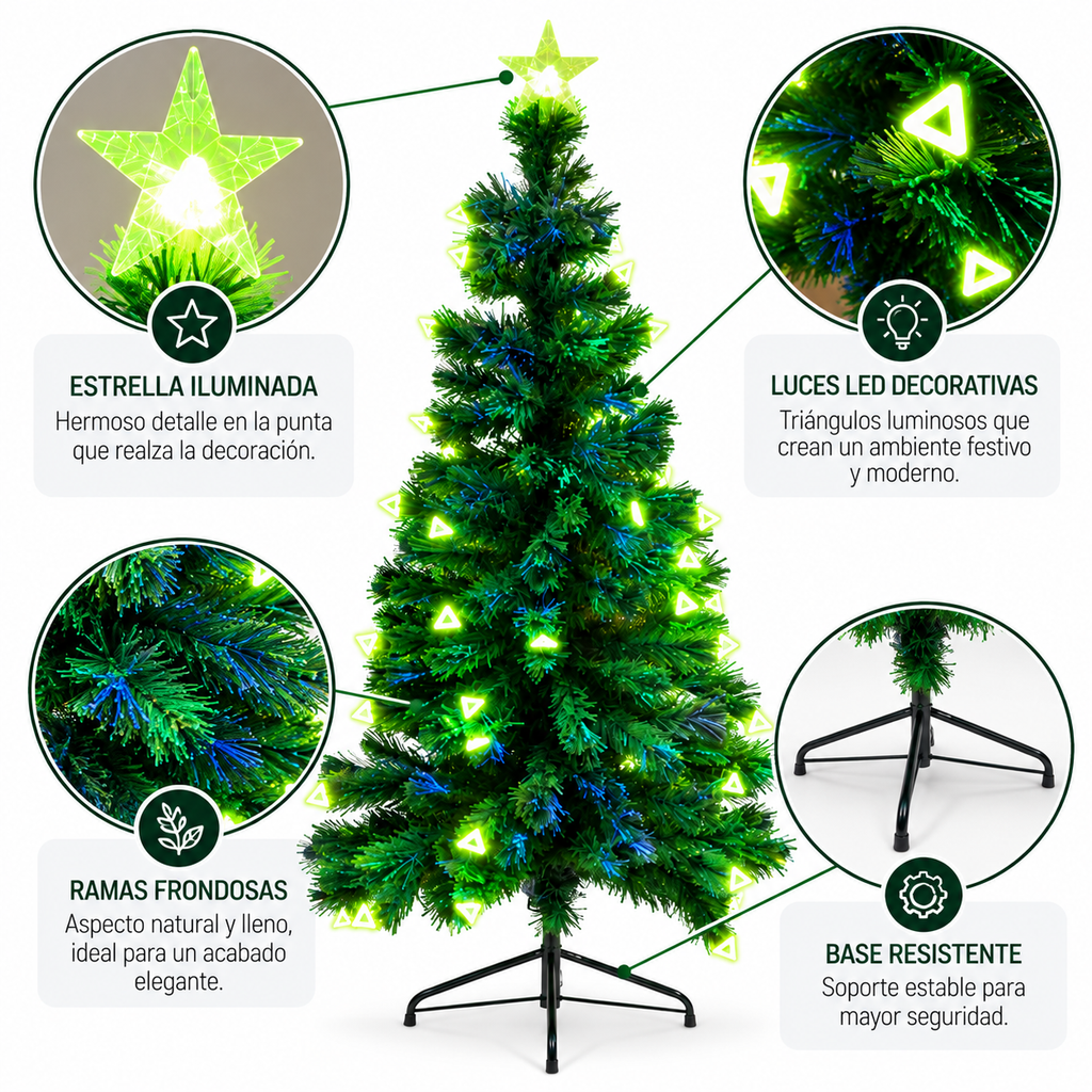 Árbol Navideño de Fibra Óptica con Luces LED de 1,50 m