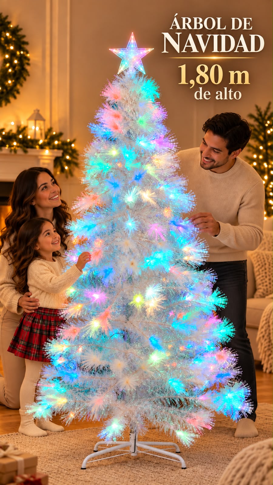 Árbol Navideño de Fibra Óptica Blanco de 1,80 m