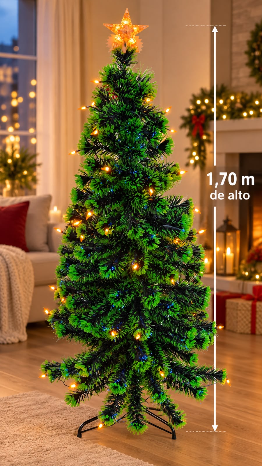 Árbol Navideño de Fibra Óptica Luz Vela LED de 1,70 m