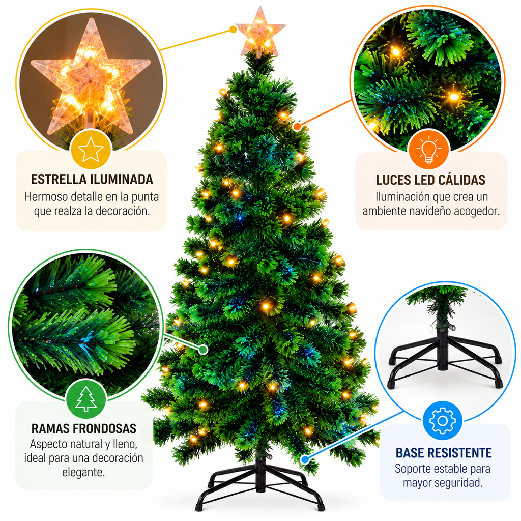 Árbol Navideño de Fibra Óptica Luz Vela de 1,50 m