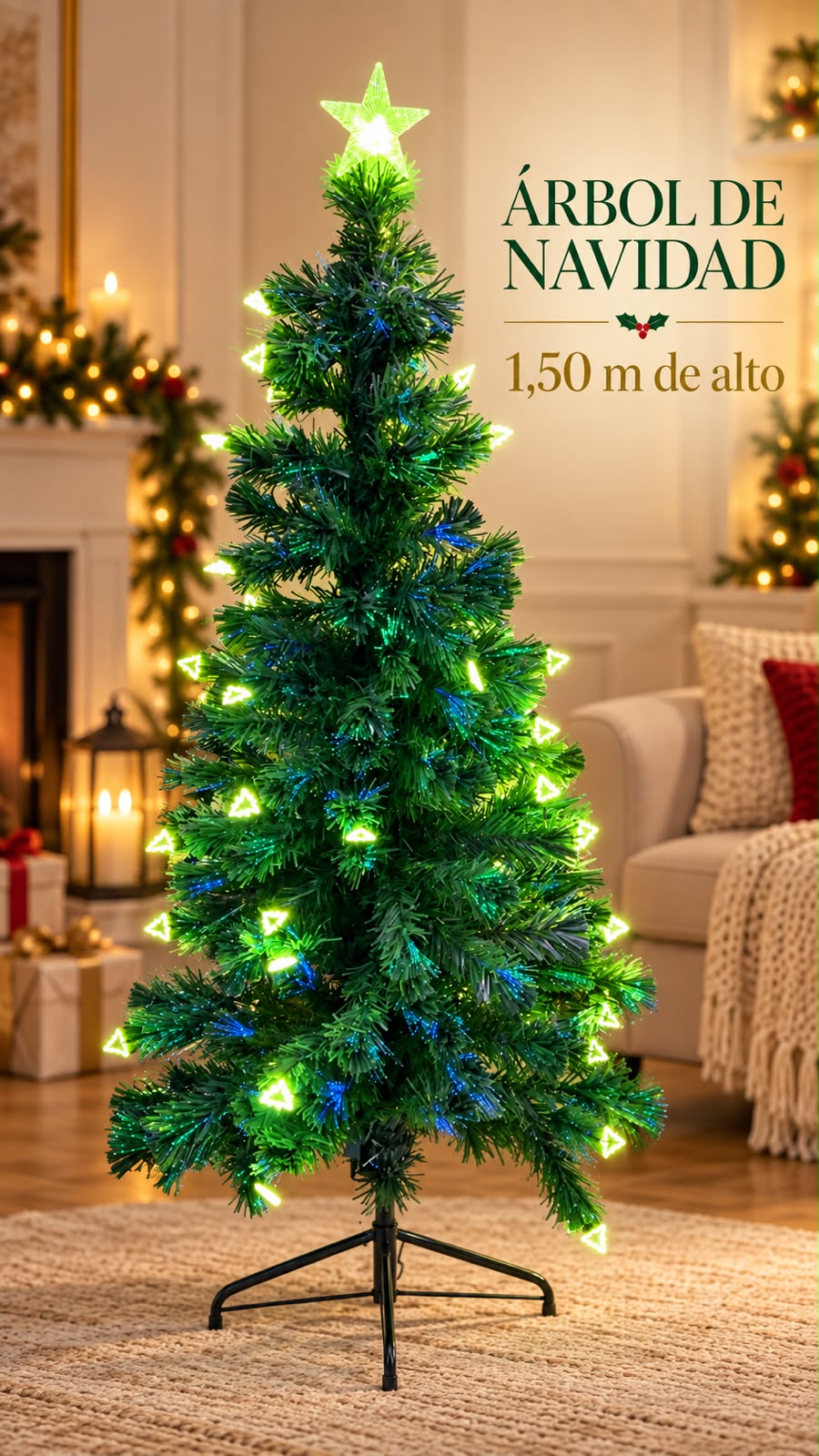 Árbol Navideño de Fibra Óptica con Luces LED de 1,50 m
