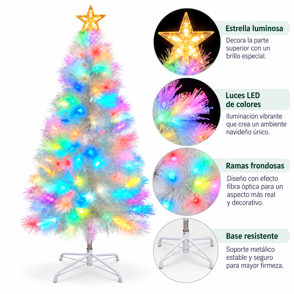Árbol de Navidad Blanco de 1,50 m con Luces Multicolores