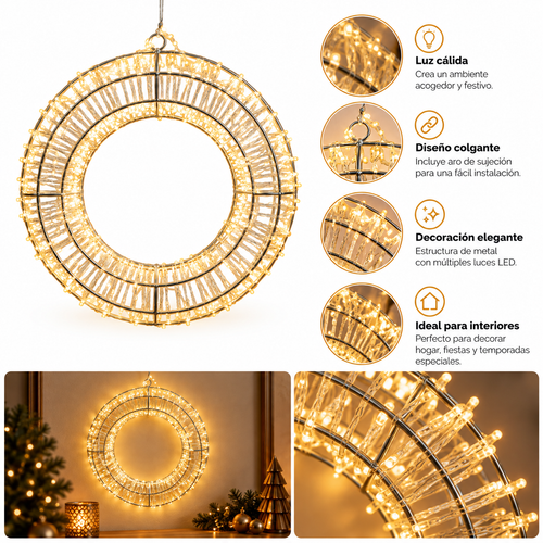 Aro Decorativo Navideño de 30 cm con Luz Cálida