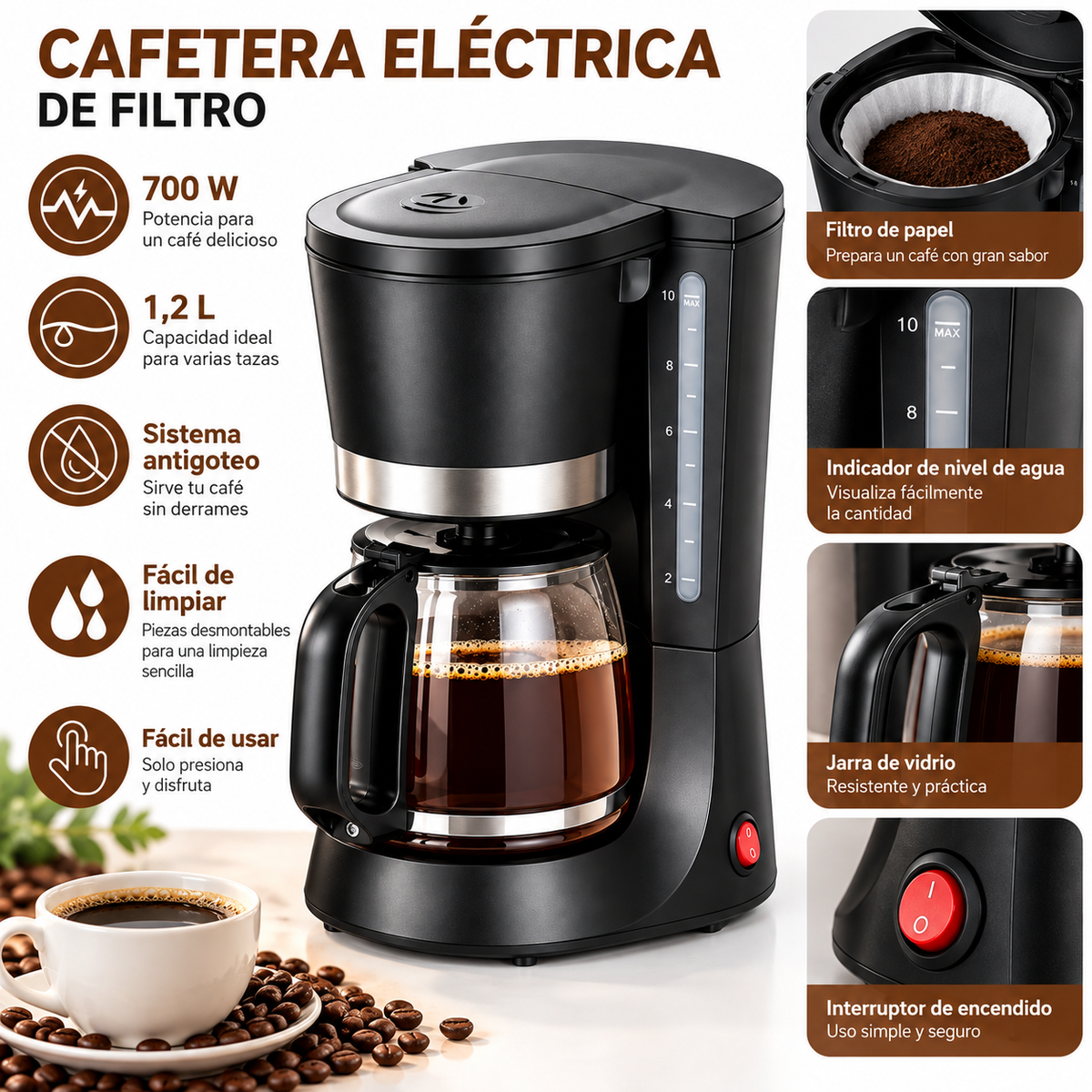 Cafetera RAF de 1,2 Litros