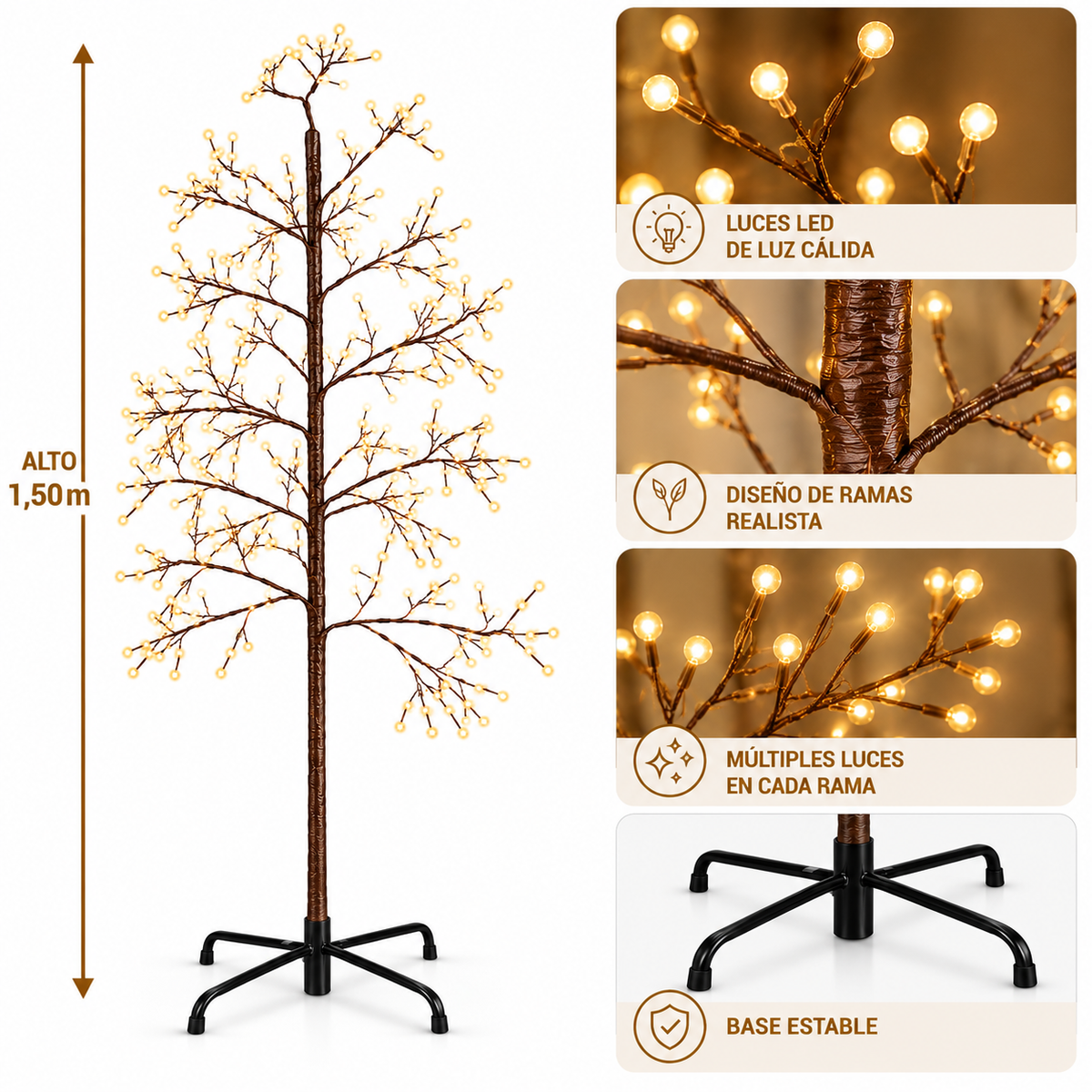 Chamizo Decorativo de Ramas con Luz Cálida de 1,50 m