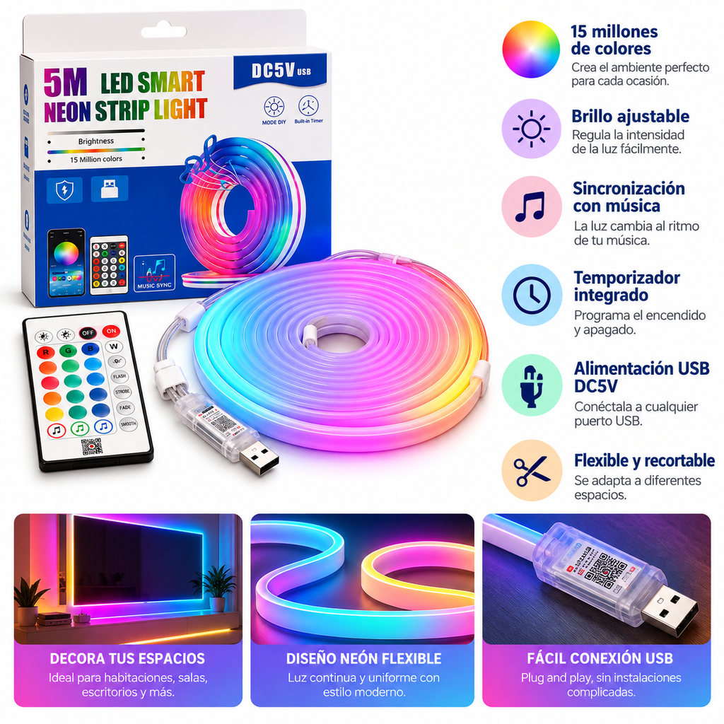 Cinta LED Plana Inteligente de 5 Metros