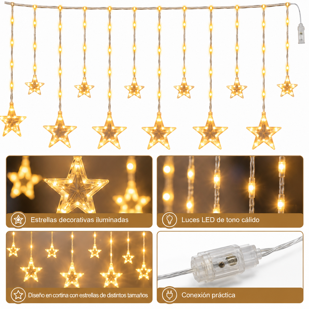 Cortina Texturizada de Estrellas con Micro LED
