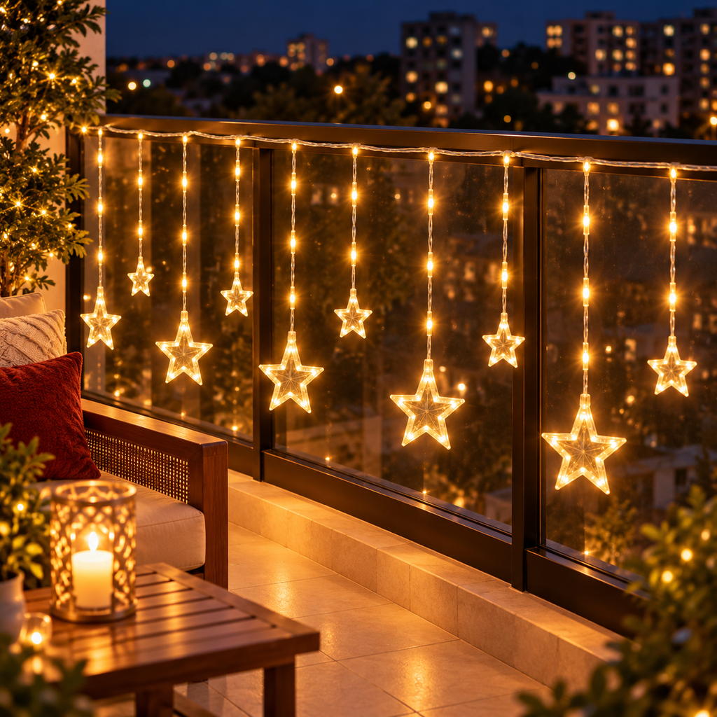 Cortina Texturizada de Estrellas con Micro LED