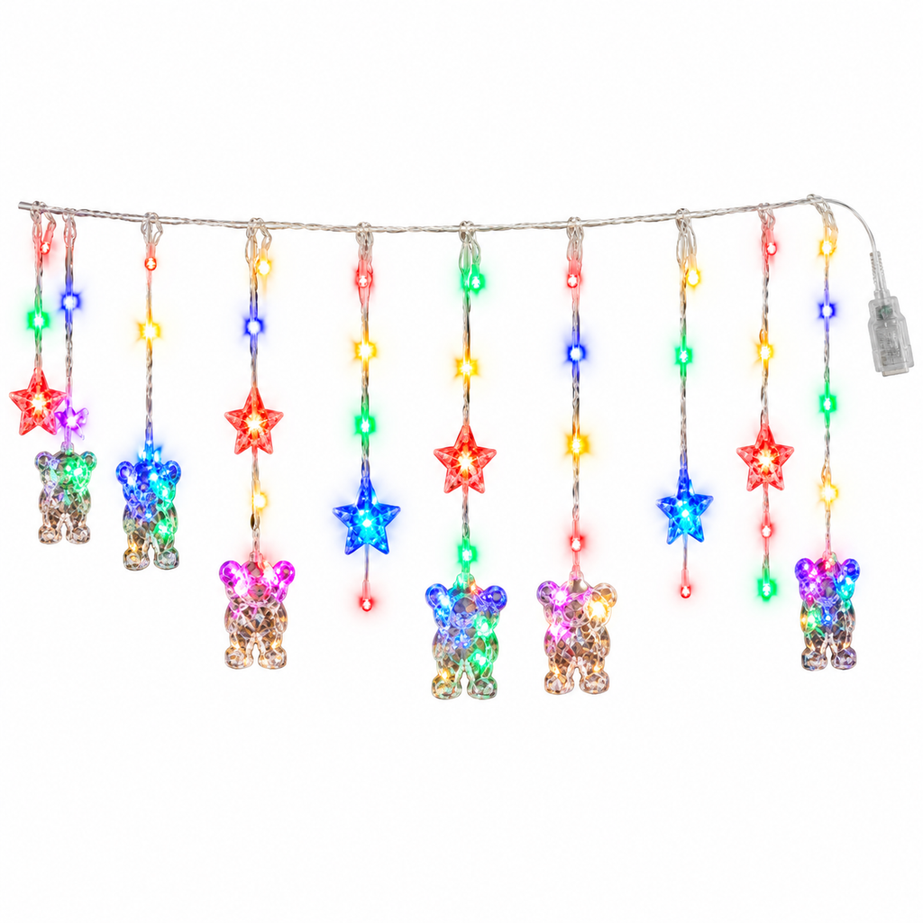 Cortina Texturizada de Papá Noel con Micro LED