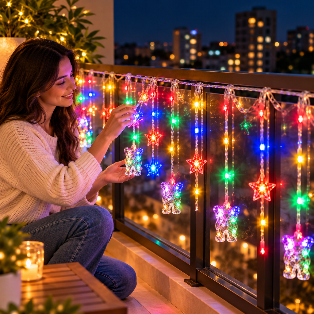 Cortina Texturizada de Papá Noel con Micro LED