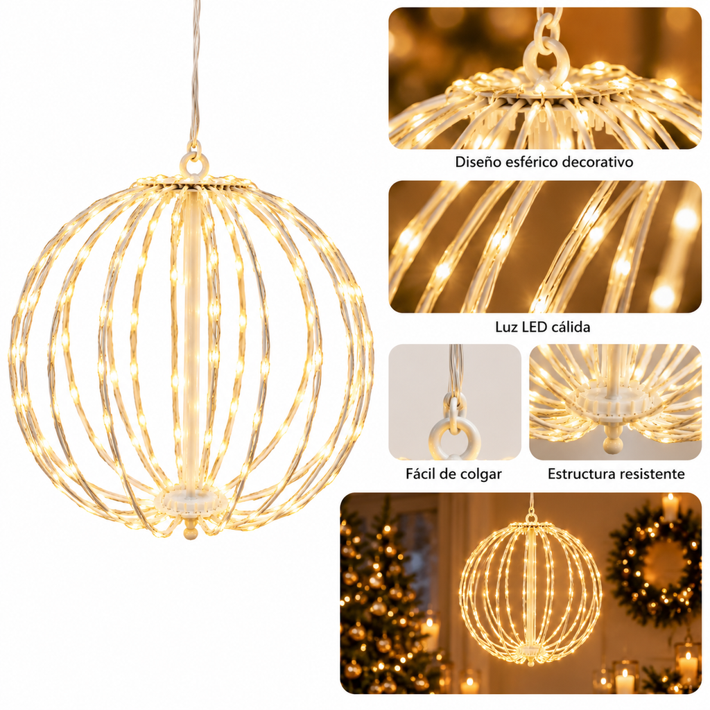 Esfera Metálica Decorativa con Luz Cálida de 30 cm.E3N3