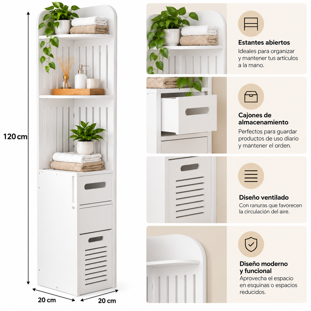 Esquinero de Baño Vertical con Compartimiento