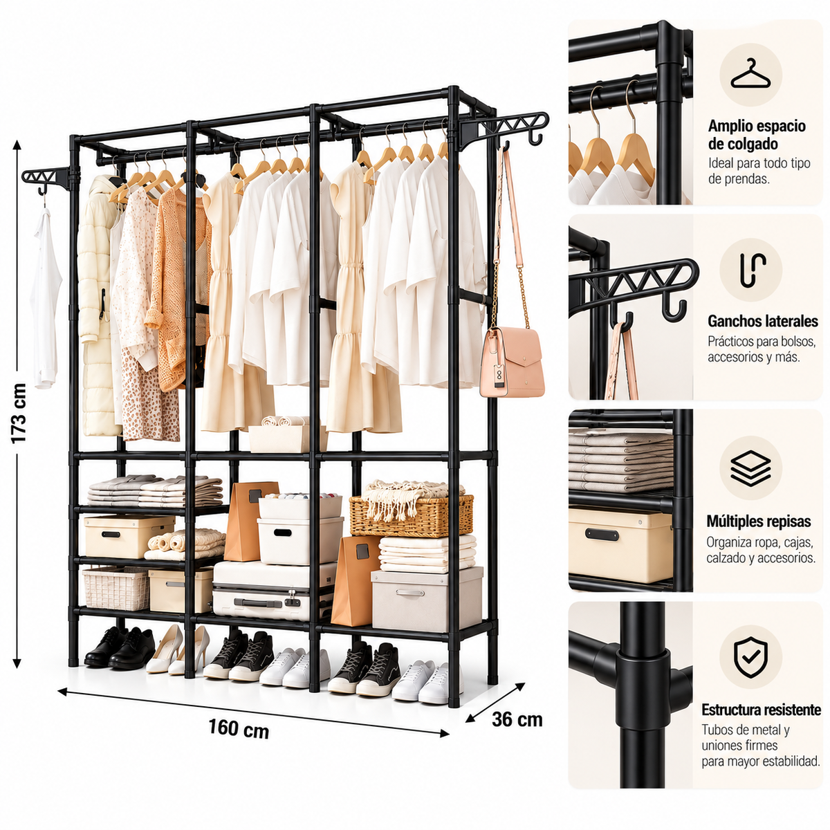 Estantería Metálica para Ropa de Varios Niveles