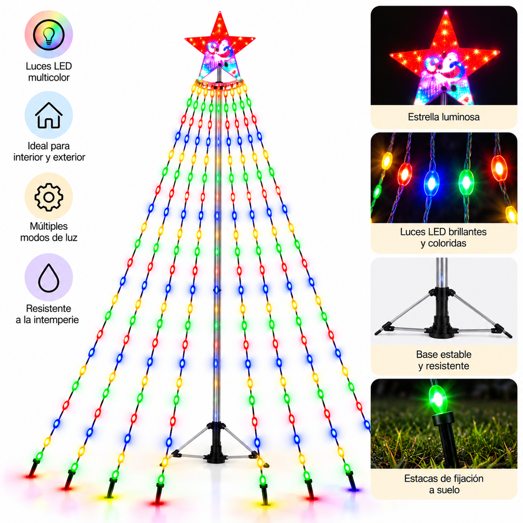 Estrella Navideña con Luces Multicolor en Cascad
