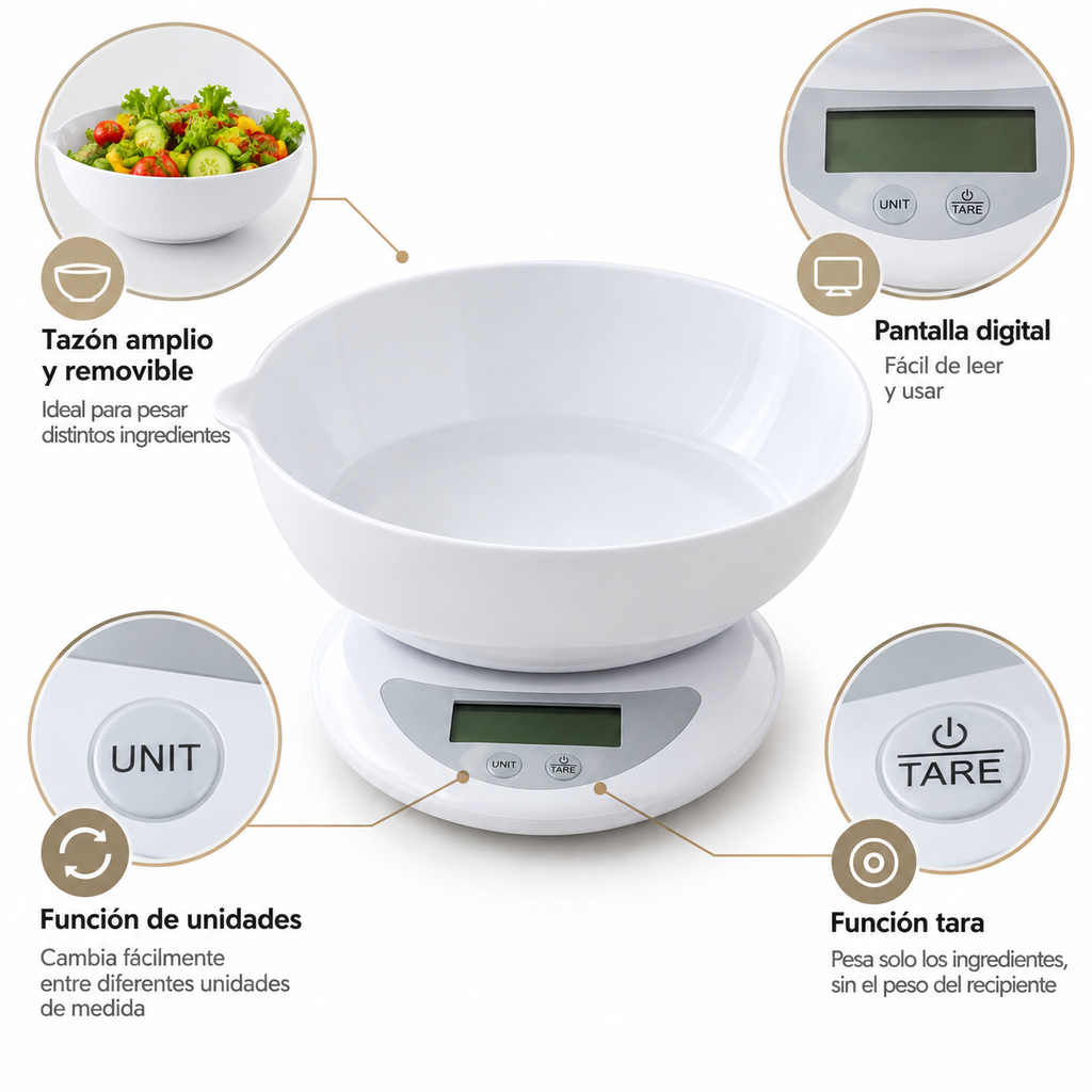 Gramera Digital de Cocina con Recipiente
