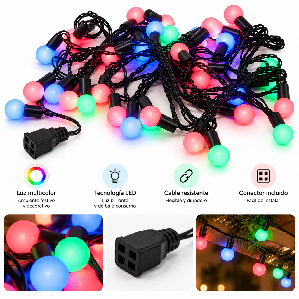 Guirnalda Lineal de Bombillos con Luz Multicolor de 5 Metros