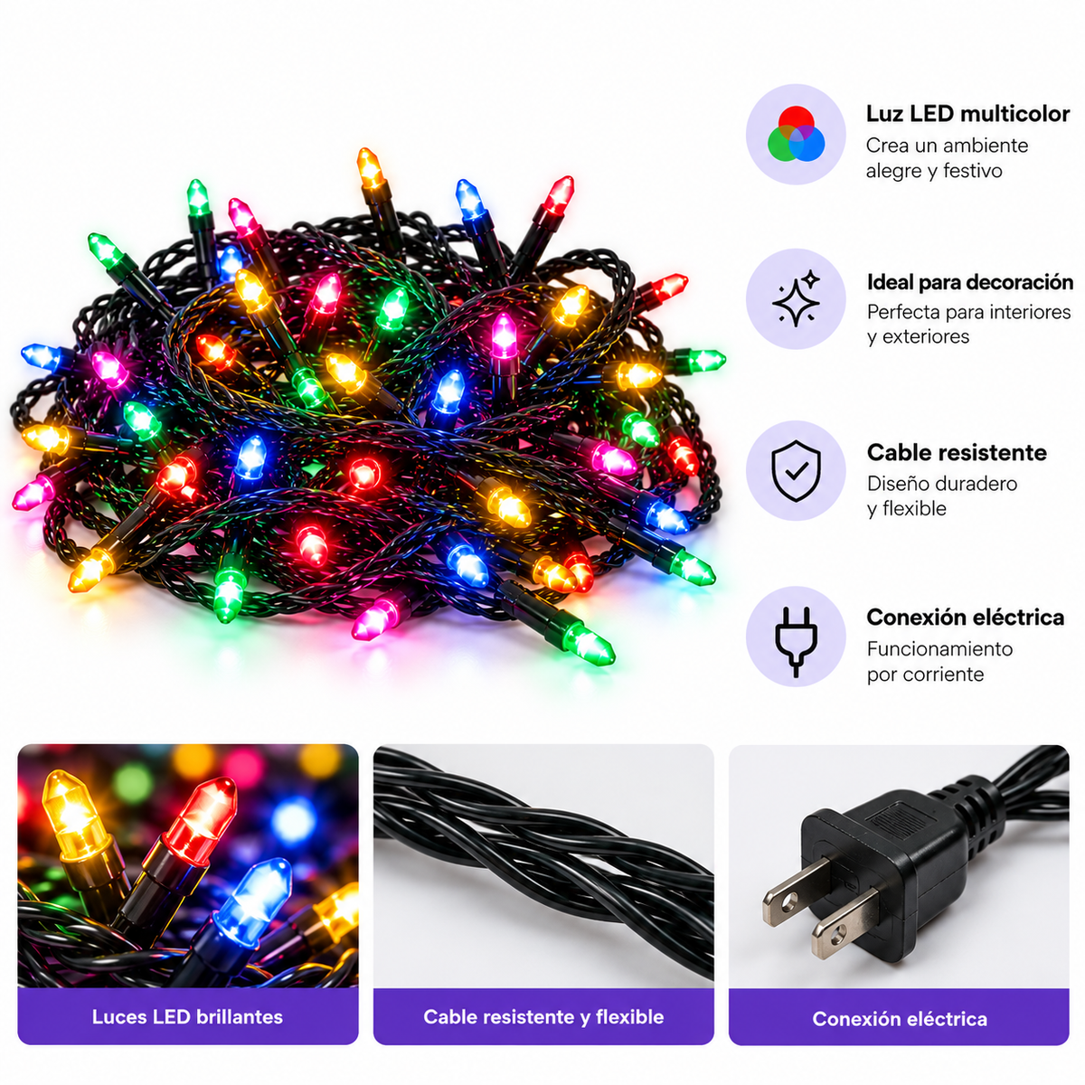 Guirnalda Lineal de Luces Navideñas Multicolor de 8 Metros