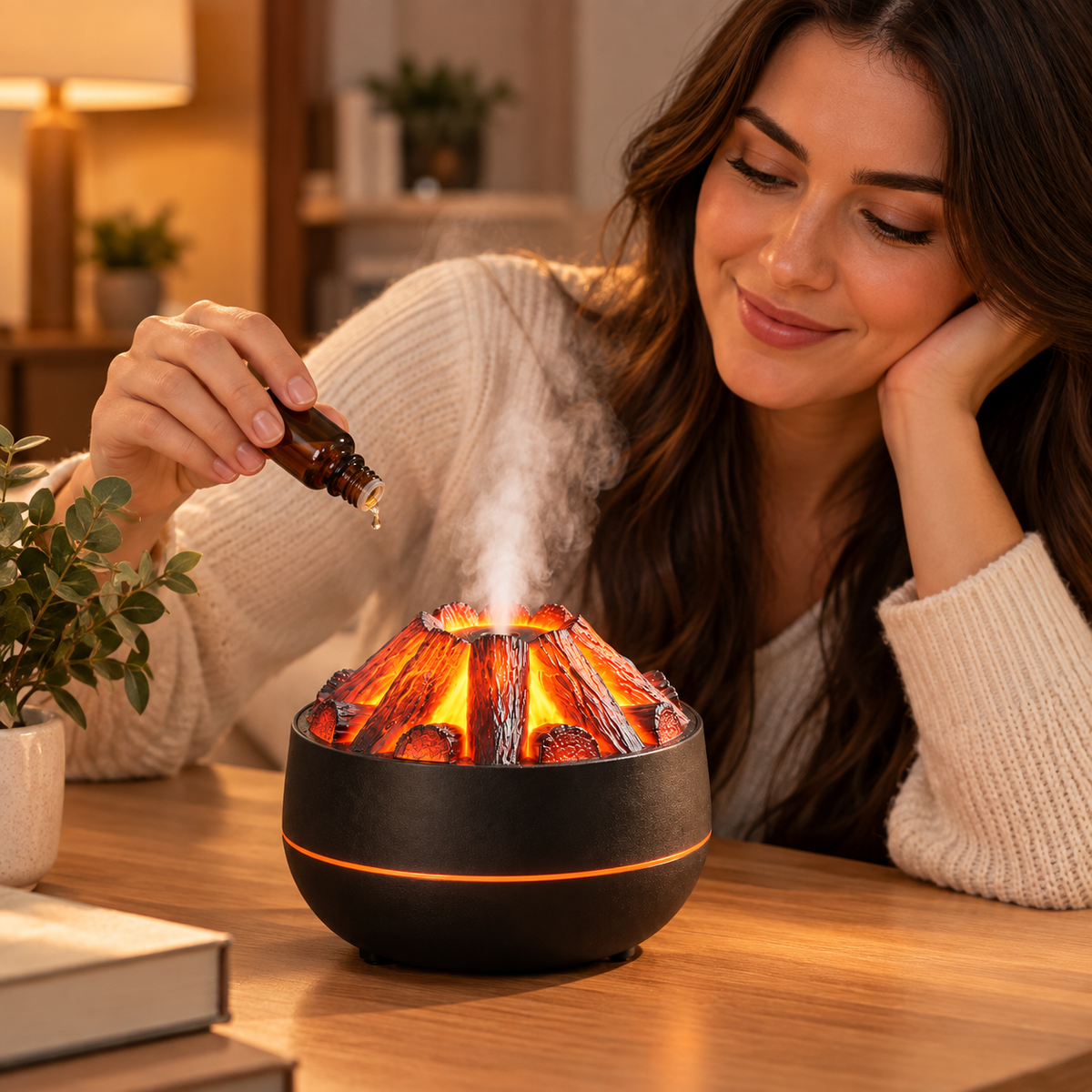 Humidificador de Aroma Estilo Fogata de Carbón de 300 ml