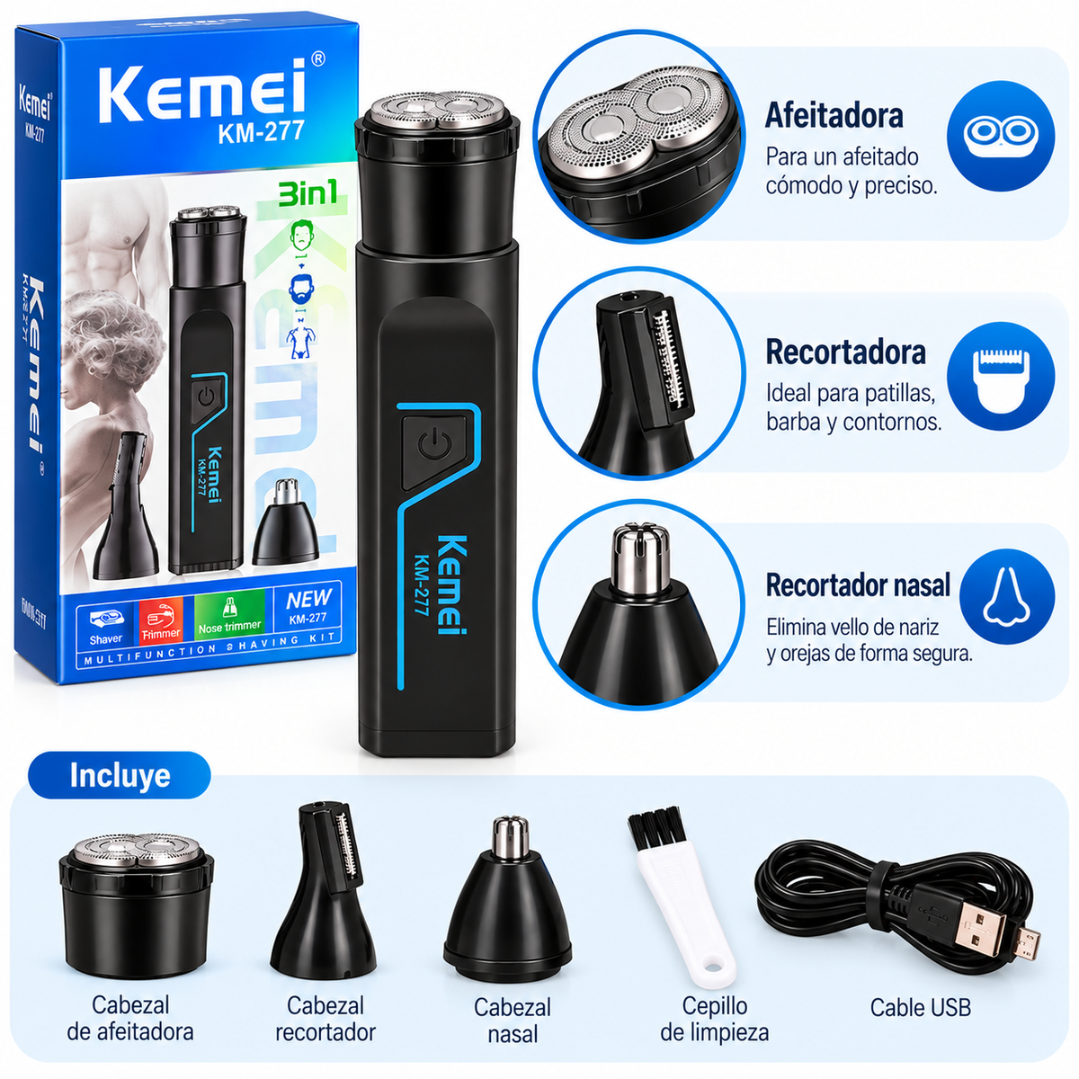 Kit de Afeitadora KEMEI KM-277 3 en 1