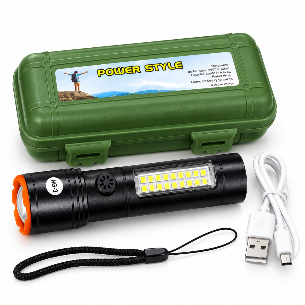 Linterna Recargable con Panel LED Lateral