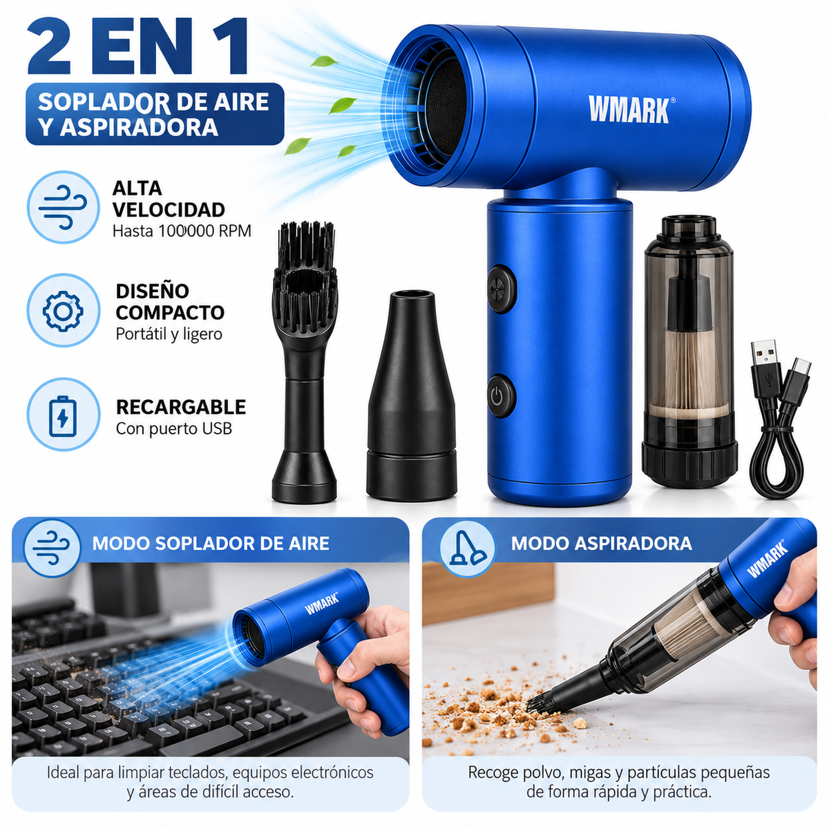 Mini Soplador y Aspirador WMARK 2 en 1