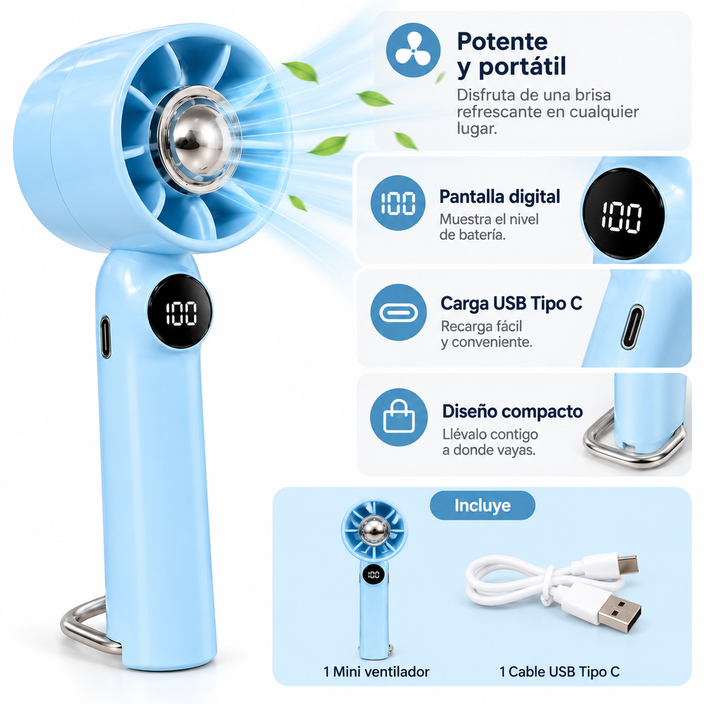 Mini Ventilador Portátil con Pantalla