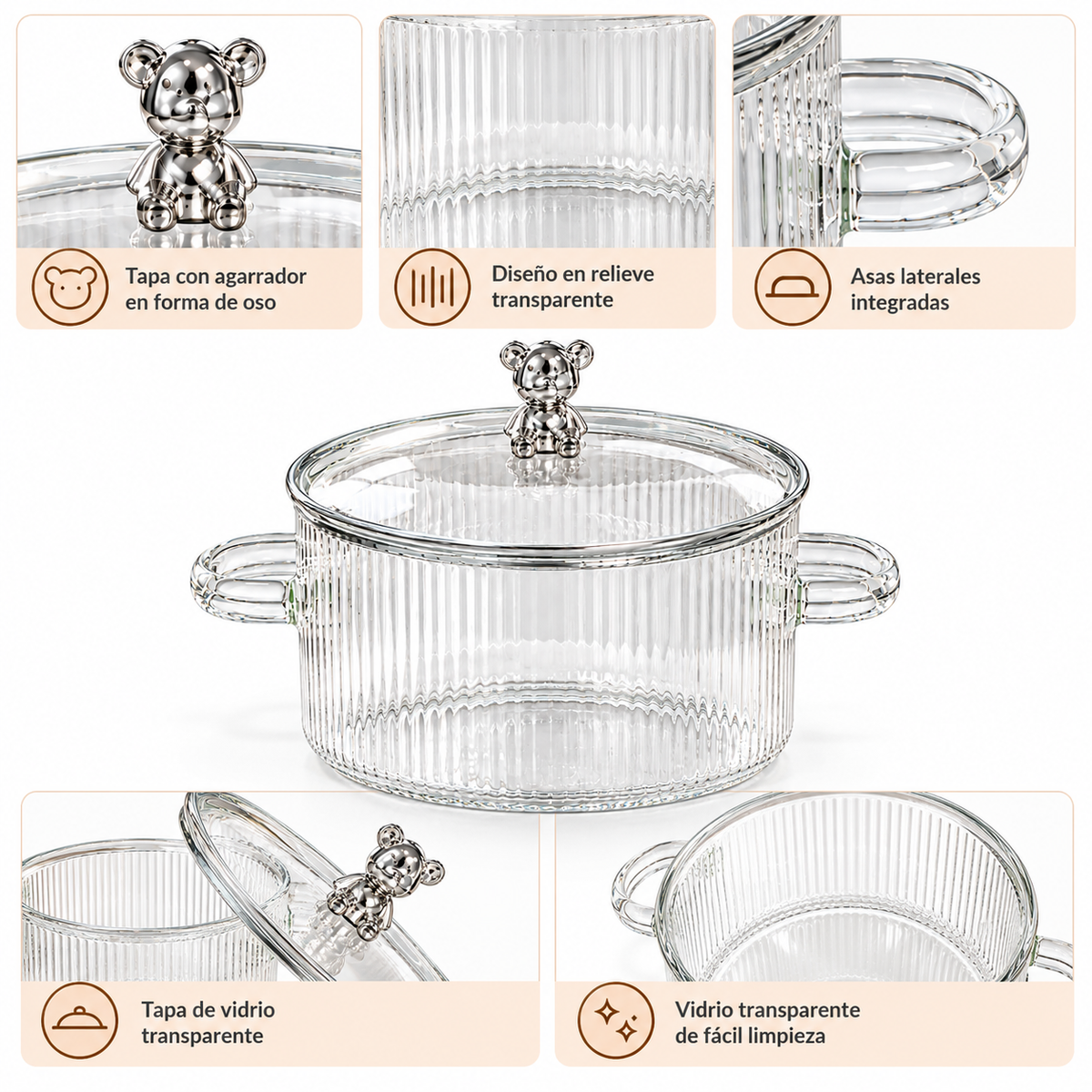 Olla de Vidrio Transparente con Tapa