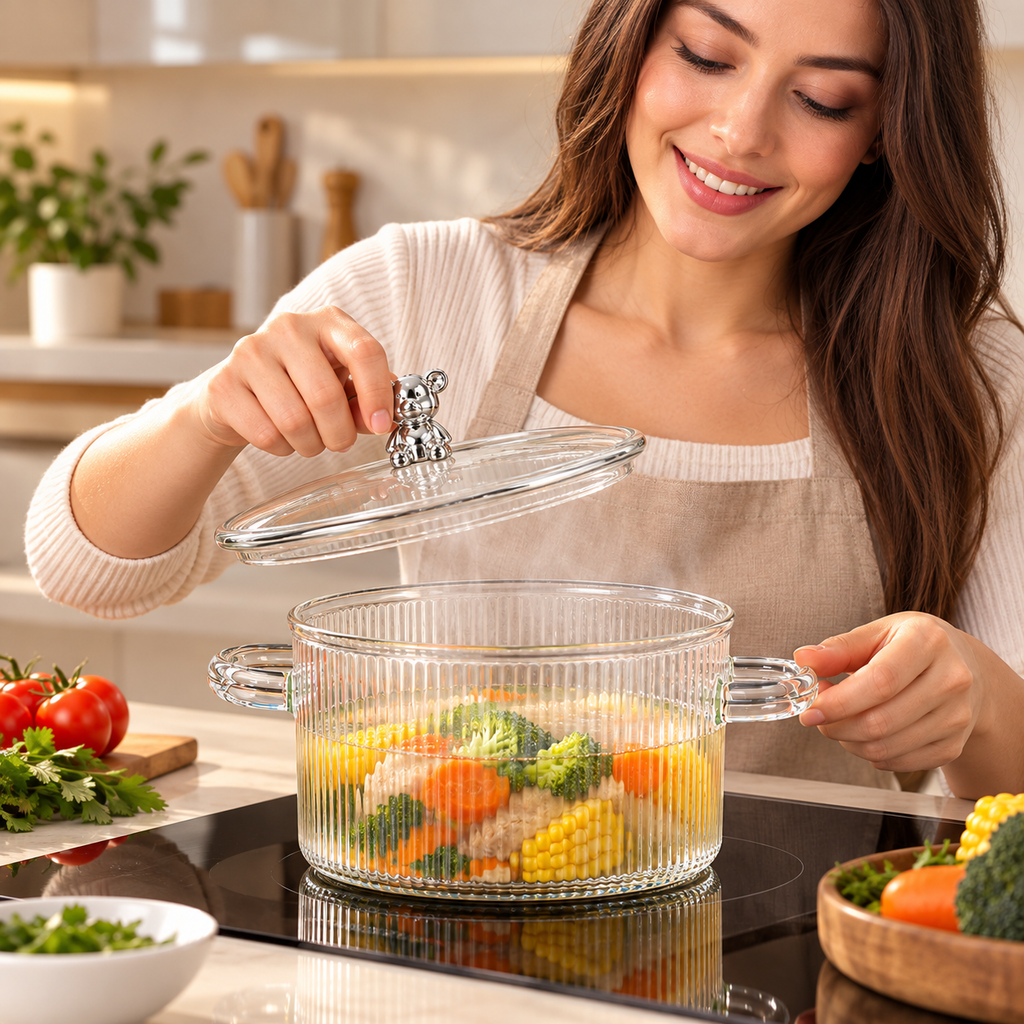 Olla de Vidrio Transparente con Tapa