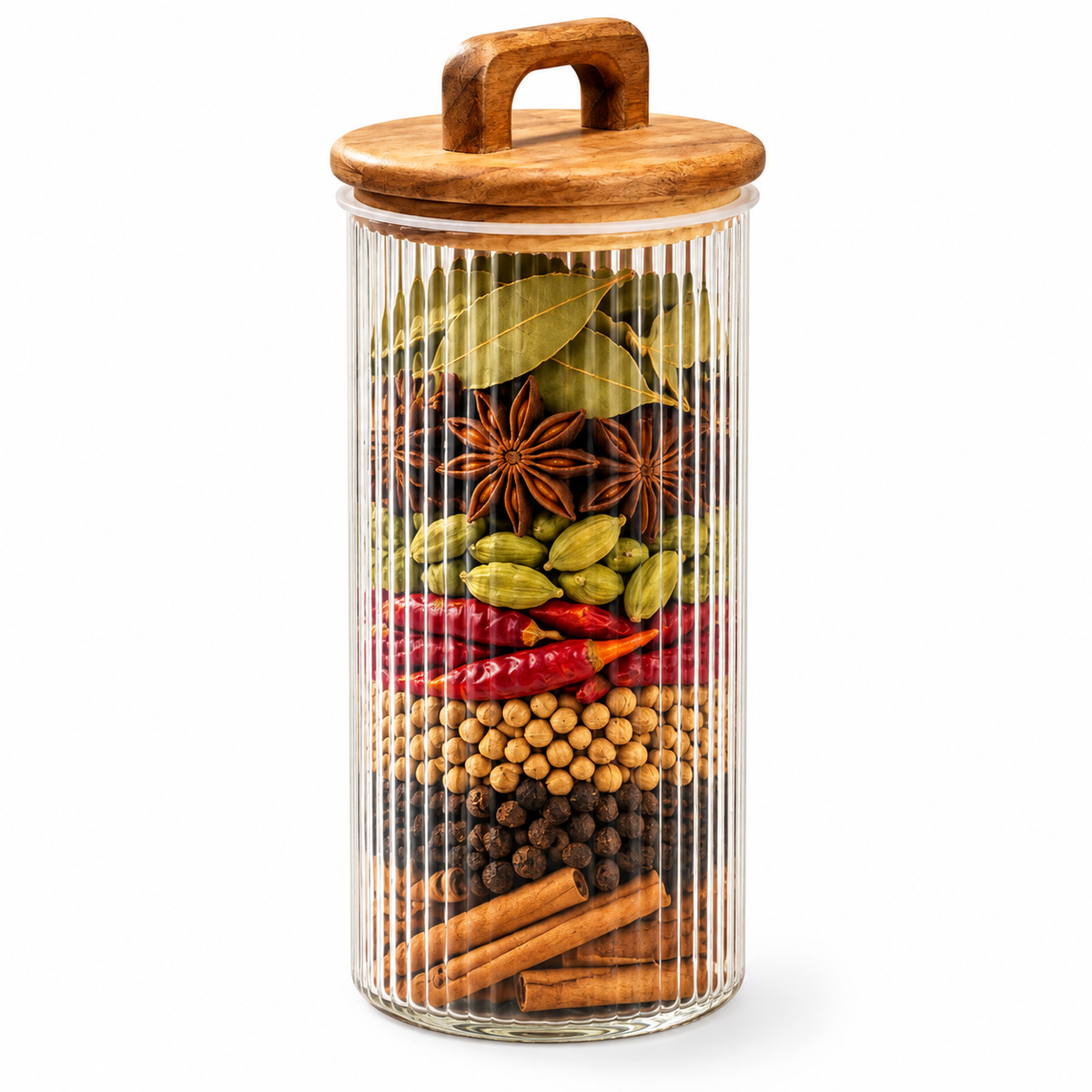 Organizador de Especias con Frasco Transparente y Tapa de Madera
