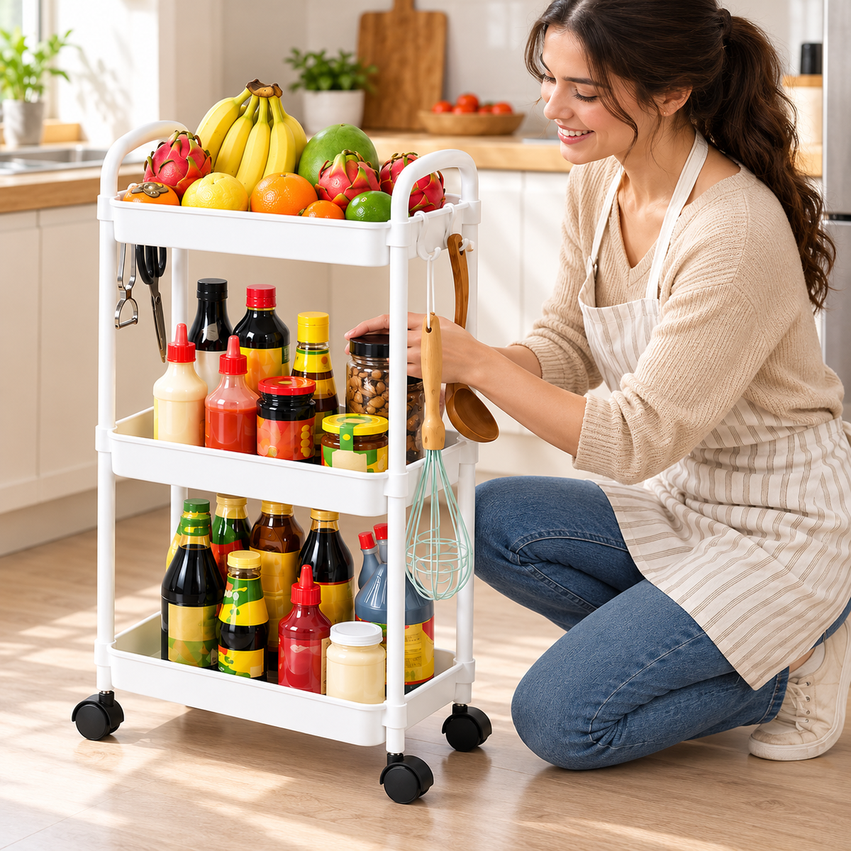 Organizador de Frutas con Ruedas de 3 Niveles