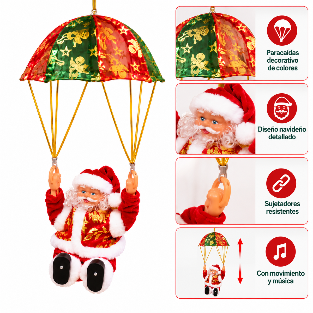 Papá Noel con Paracaídas Musical y Animado