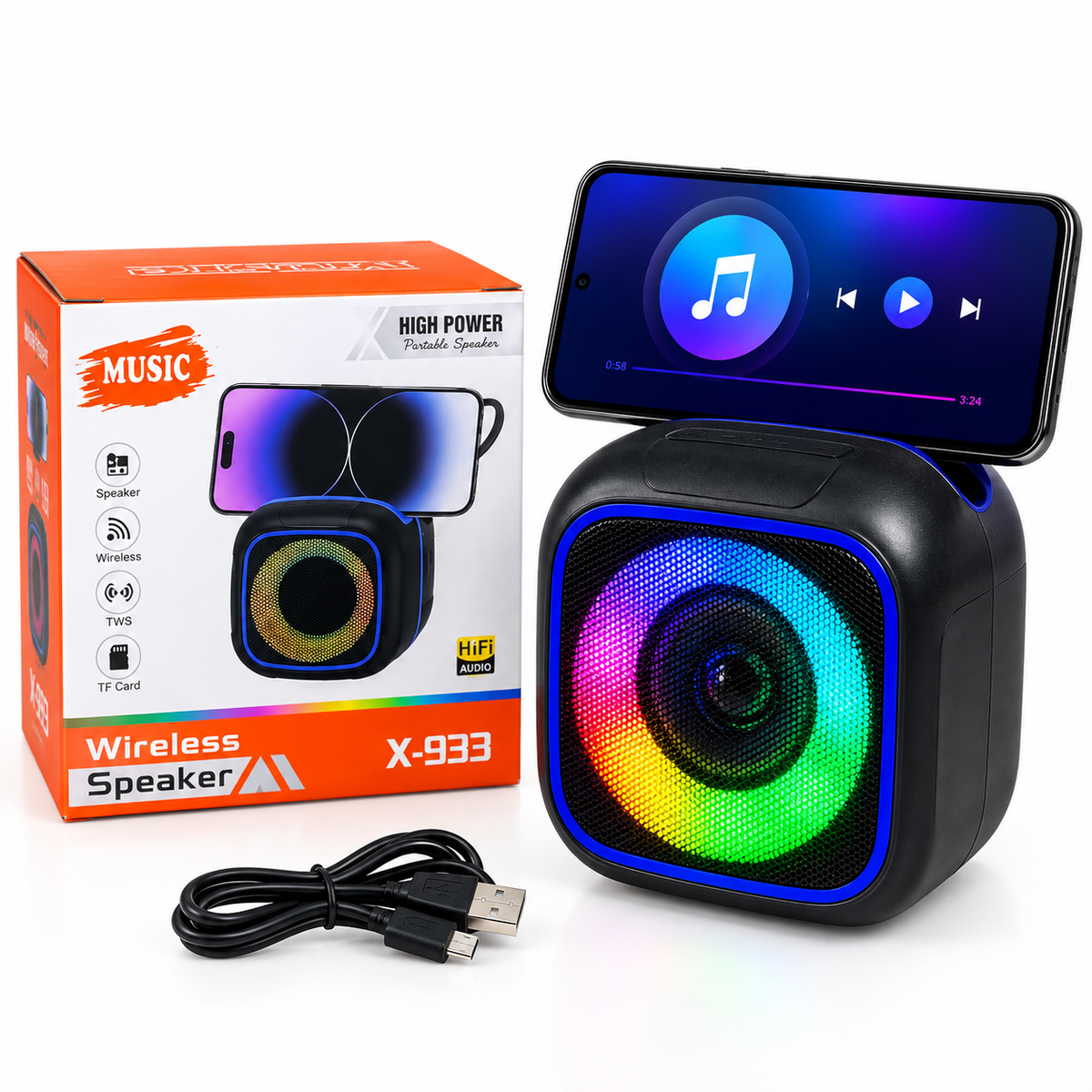 Parlante Bluetooth X-933 con Luces LED