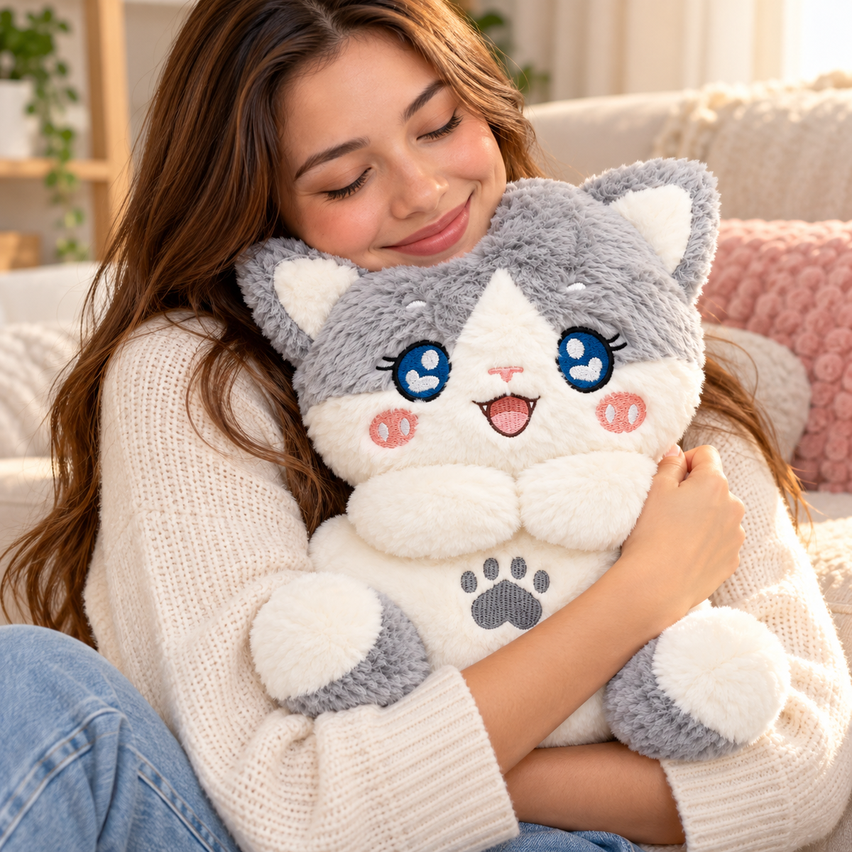 Peluche Gato con Movimiento de Respiración