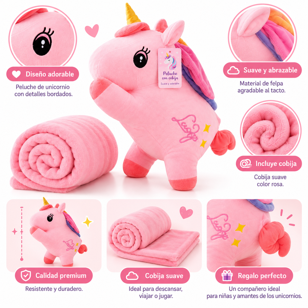 Peluche con Cobija Unicornio 2 en 1