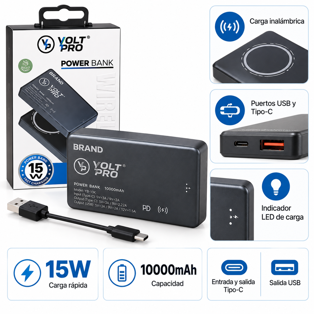 Power Bank Magnética VOLT PRO de 10.000 mAh