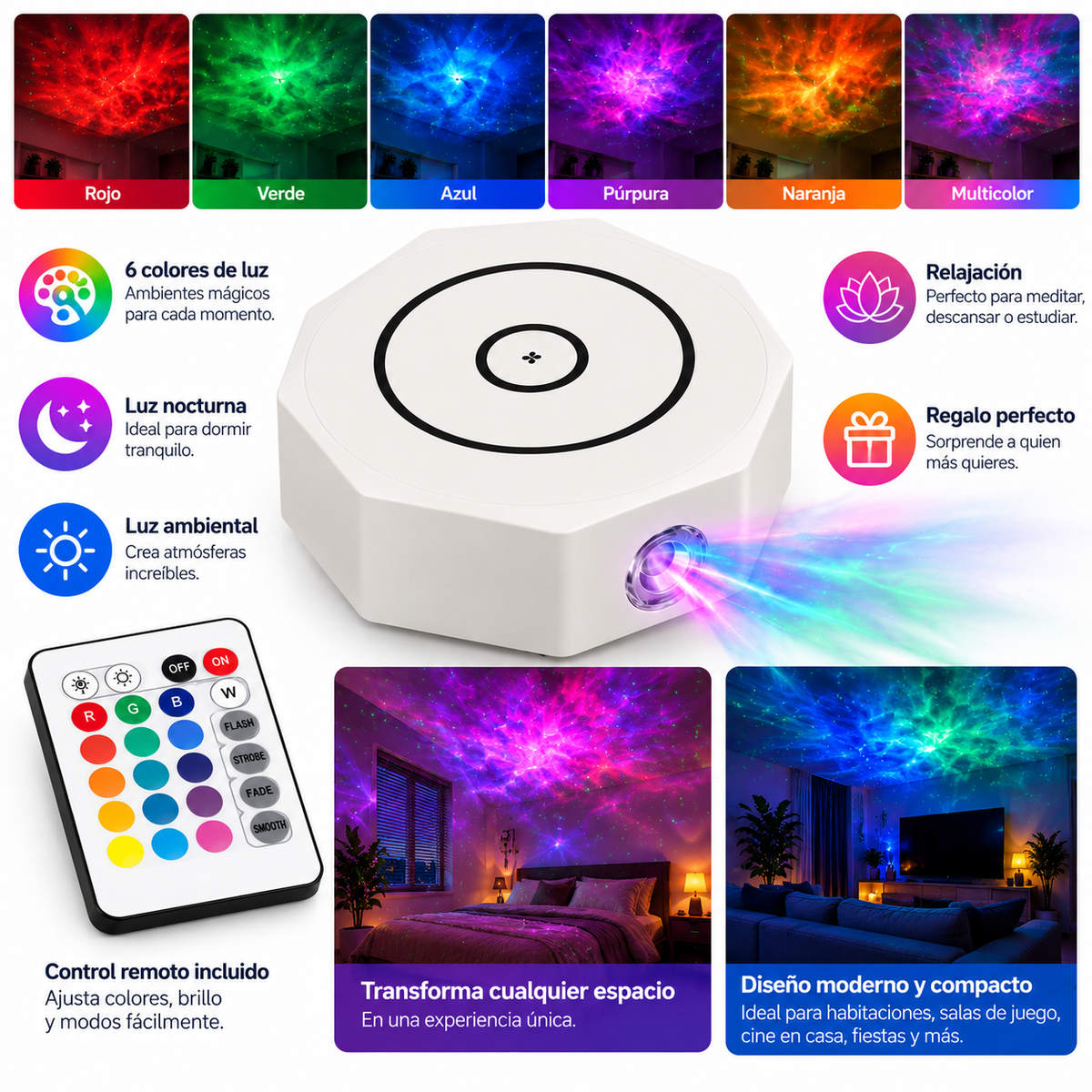 Proyector Hexagonal de Luz LED Multicolor