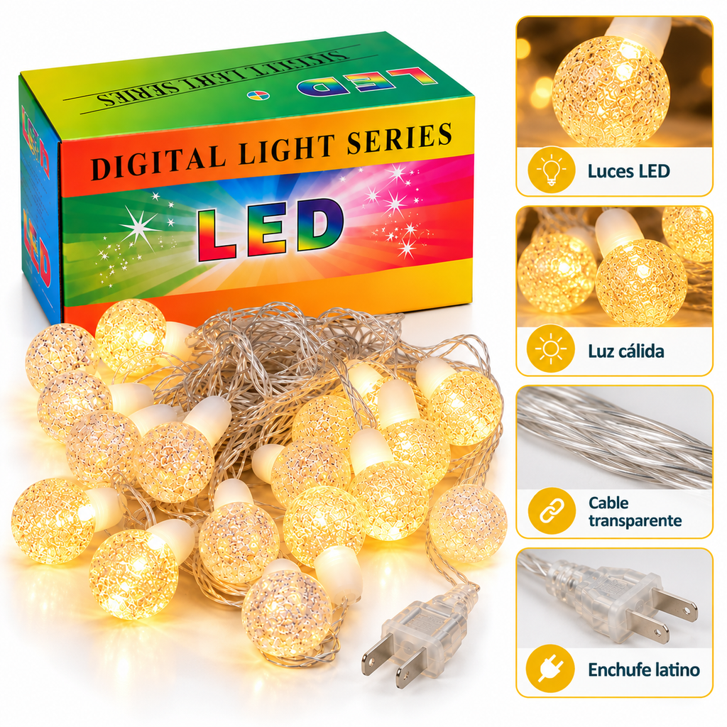 Serie de Luces LED con Esferas Transparentes de 4 Metros