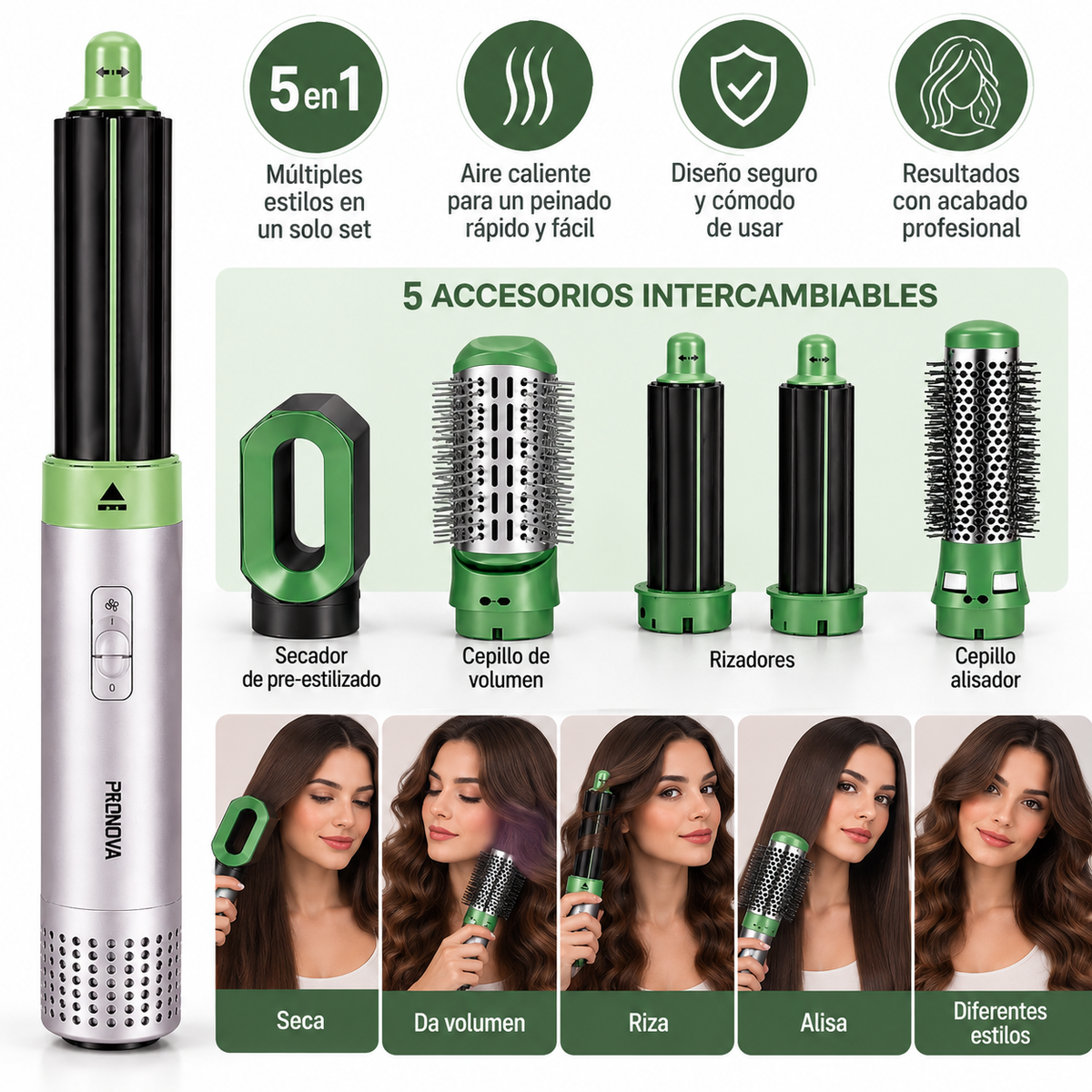 Set Rizadores ProNova Avocado 5 en 1