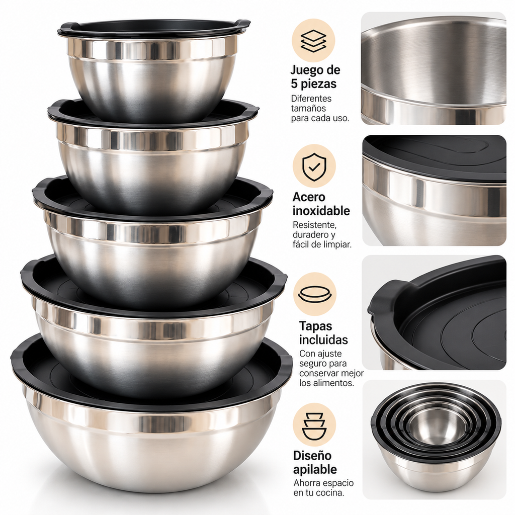 Set de Bowls x5 con Tapa