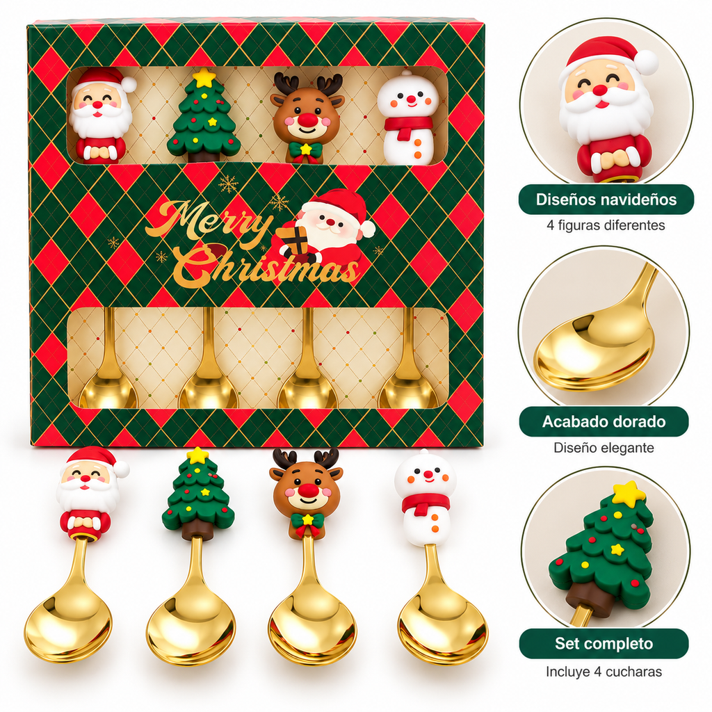 Set de Cucharas Navideñas Doradas x4