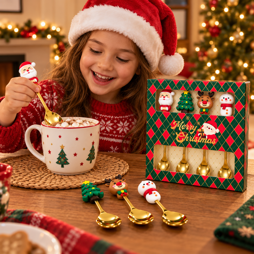 Set de Cucharas Navideñas Doradas x4