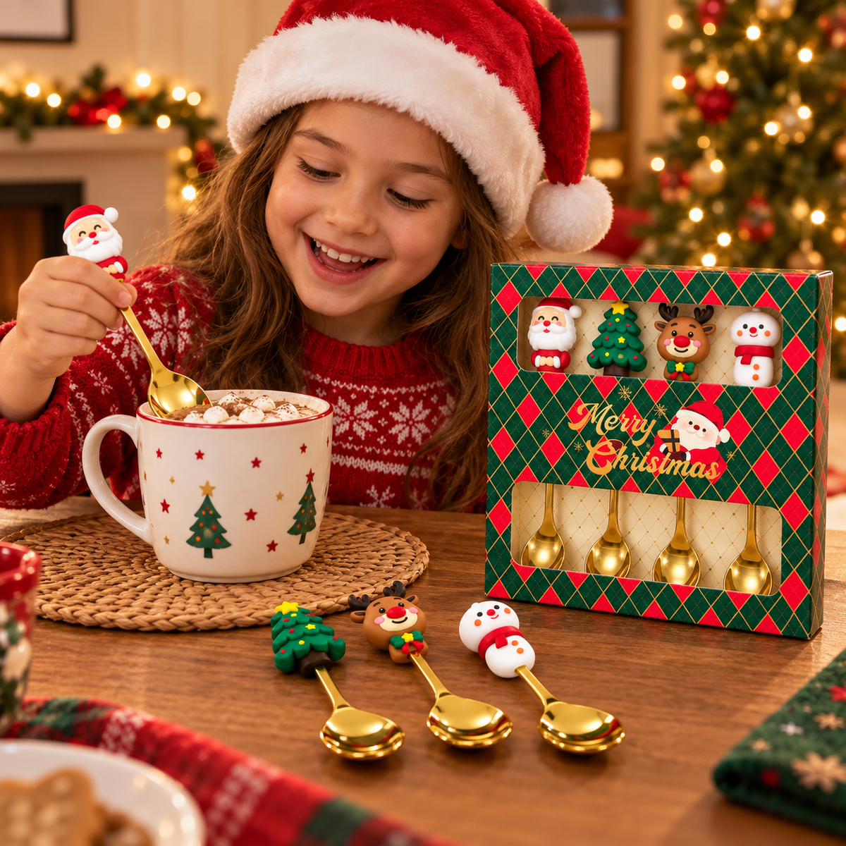 Set de Cucharas Navideñas Doradas x4