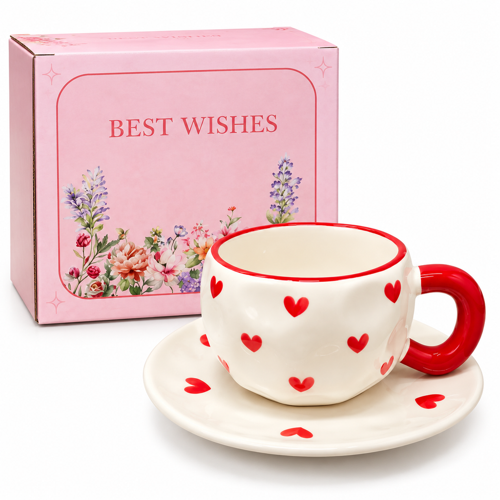 Set de Taza con Plato de Corazones