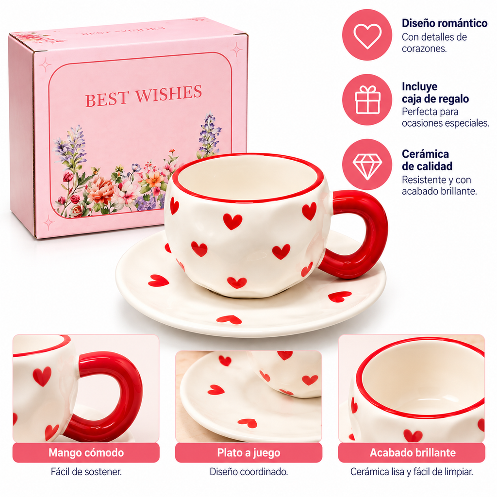 Set de Taza con Plato de Corazones