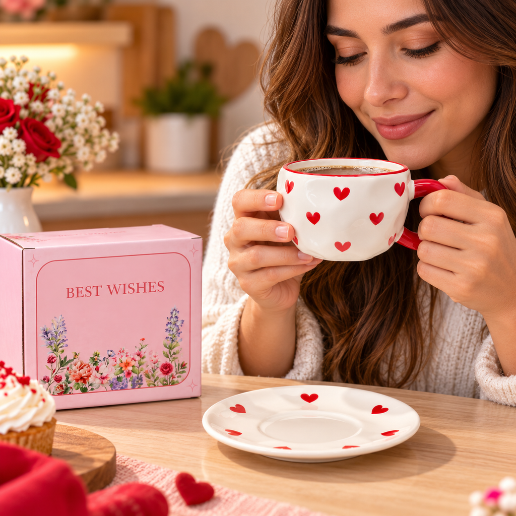 Set de Taza con Plato de Corazones