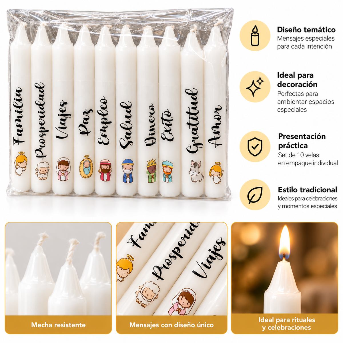 Set de Velas con Mensajes x10