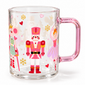 Taza Navideña de Vidrio con Asa Rosada