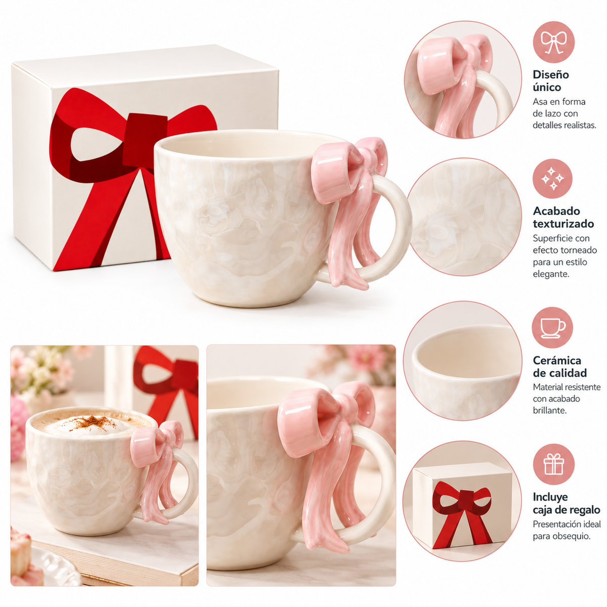 Taza con Detalle de Lazo Rosado